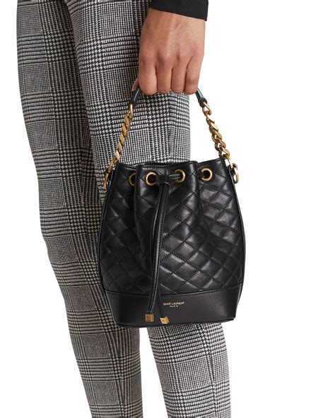 SAINT LAURENT Lambskin Quilted Baby Bucket Bag Black